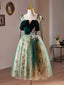 A Line Tulle Sequin Velvet Green Short Prom Dress, Green Homecoming Dresses