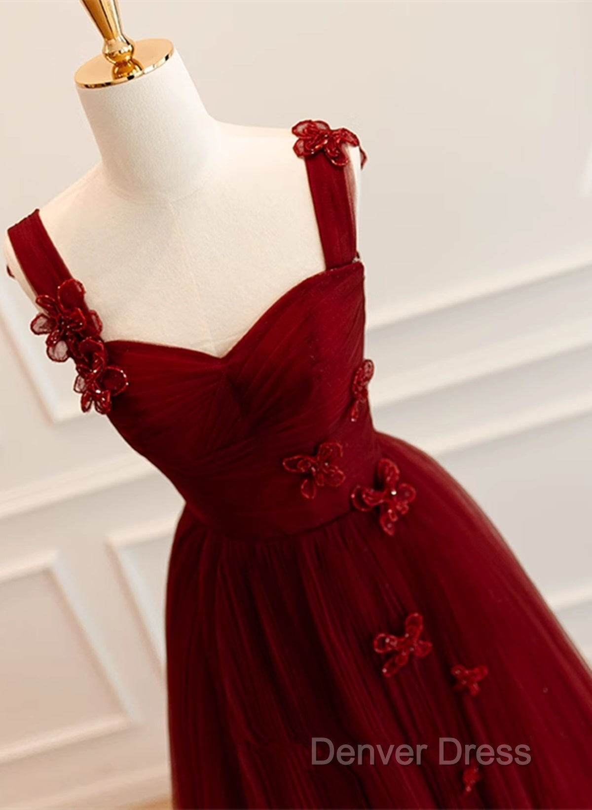 A-Line Tulle Sweetheart Straps Long Formal Dresses, Wine Red Evening Dresses Prom Dresses