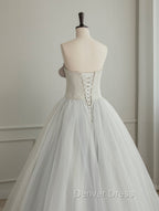 A Line Tulle White Long Prom Dress, White Prom Dresses
