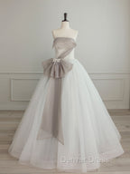 A Line Tulle White Long Prom Dress, White Prom Dresses