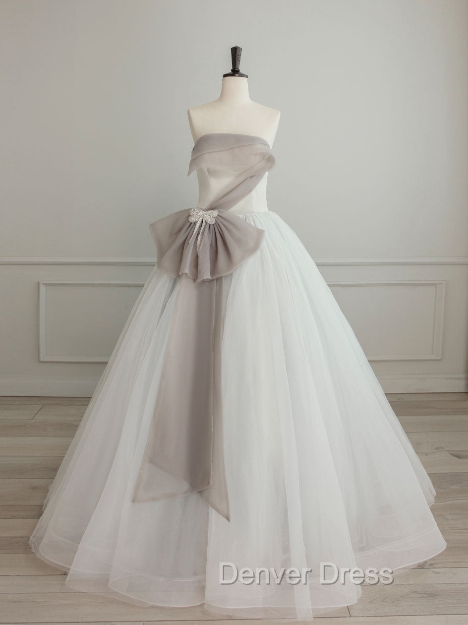 A Line Tulle White Long Prom Dress, White Prom Dresses