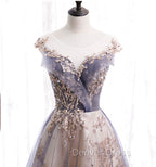 A-line Tulle with Lace Applique Party Dresses, Tulle Long Prom Dresses