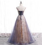 A Line Tulle with Lace Applique Prom Dress Tulle Long Prom Dress shops