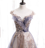A Line Tulle with Lace Applique Prom Dress Tulle Long Prom Dress shops