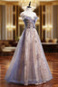A Line Tulle with Lace Applique Prom Dress Tulle Long Prom Dress shops