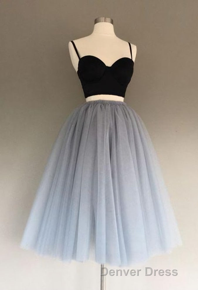 A Line Two Piece Homecoming Dresses Short Tulle Prom Gowns