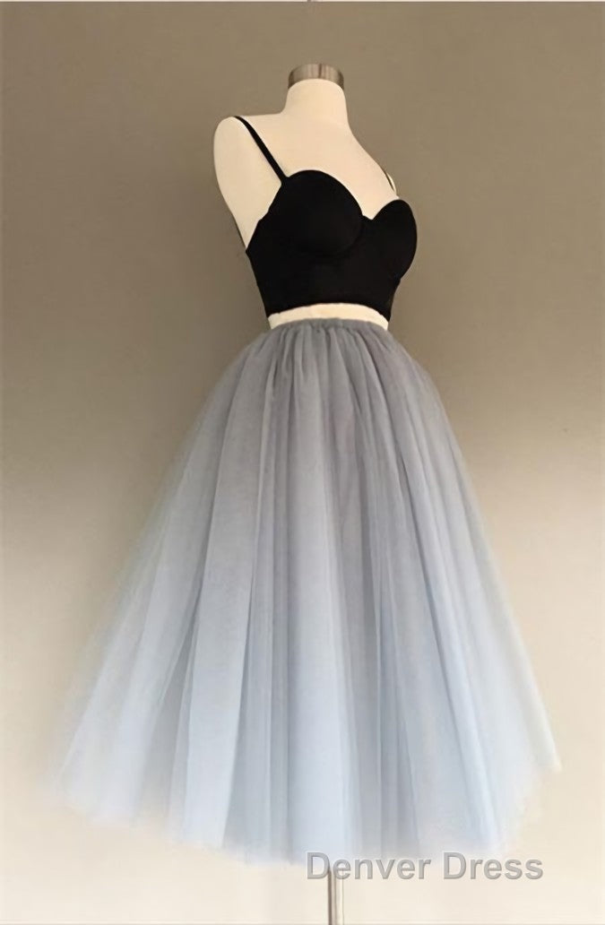 A Line Two Piece Homecoming Dresses Short Tulle Prom Gown