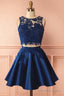A Line Two Piece Jewel Satin Homecoming Dresses With Lace