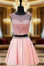 A Line Two Piece Short Pink Backless Short Homecoming Dresses