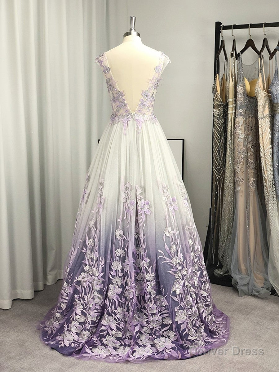 A-Line V-neck Floor-length Dress With Silt Lavender