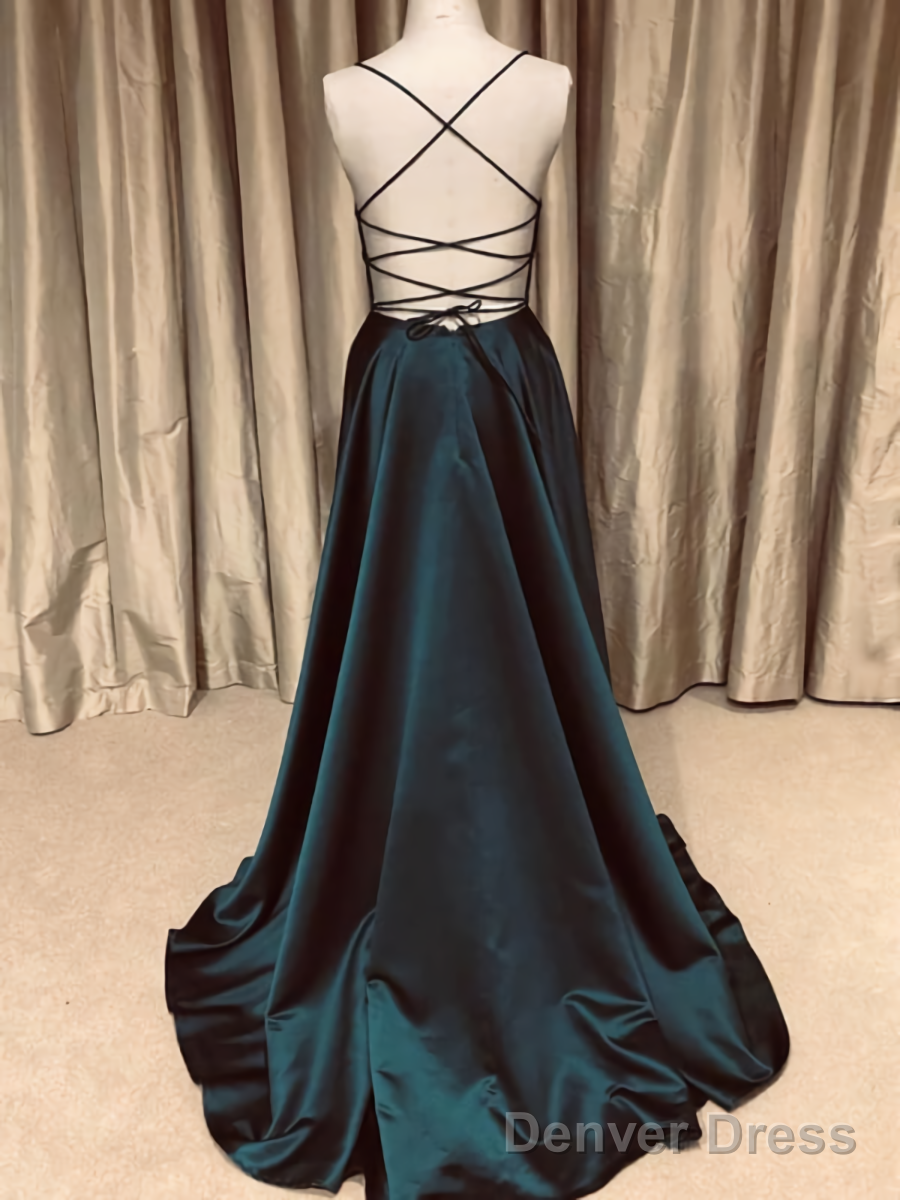 A Line V Neck Backless Dark Green Long Prom Dresses Secondary image