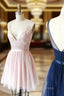 A-Line V-neck Bakless Tulle Appliques Homecomign Dresses