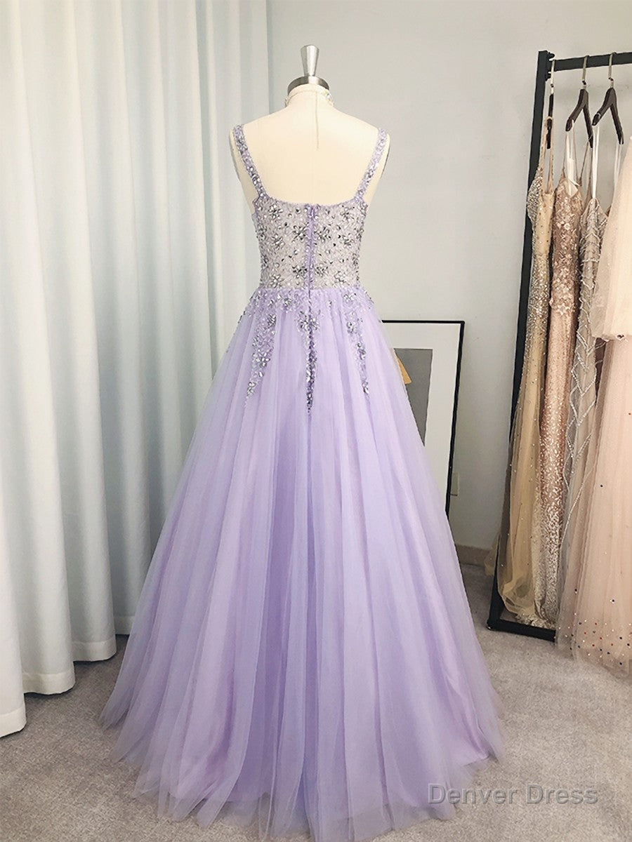 A-line V-neck Beading Floor-Length Tulle Dress Secondary image