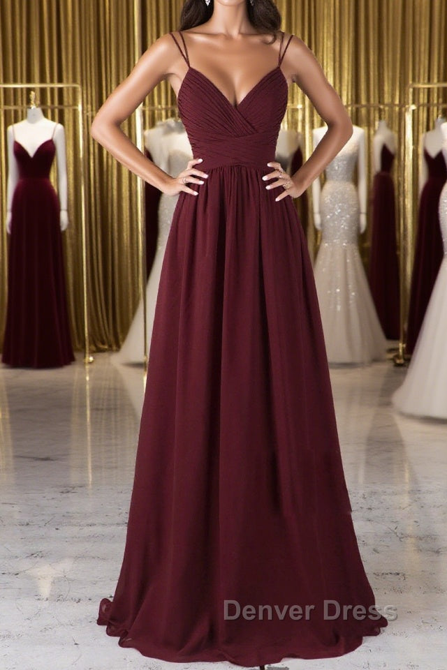 A Line V Neck Burgundy Chiffon Long Prom Dress with Lace Back, V Neck Lace Back Burgundy Prom Graduation Prom Dresses Main image