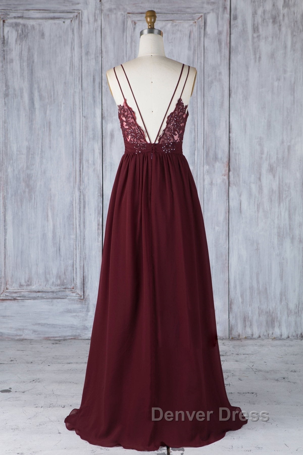 A Line V Neck Burgundy Chiffon Long Prom Dress with Lace Back, V Neck Lace Back Burgundy Prom Graduation Prom Dresses Secondary image