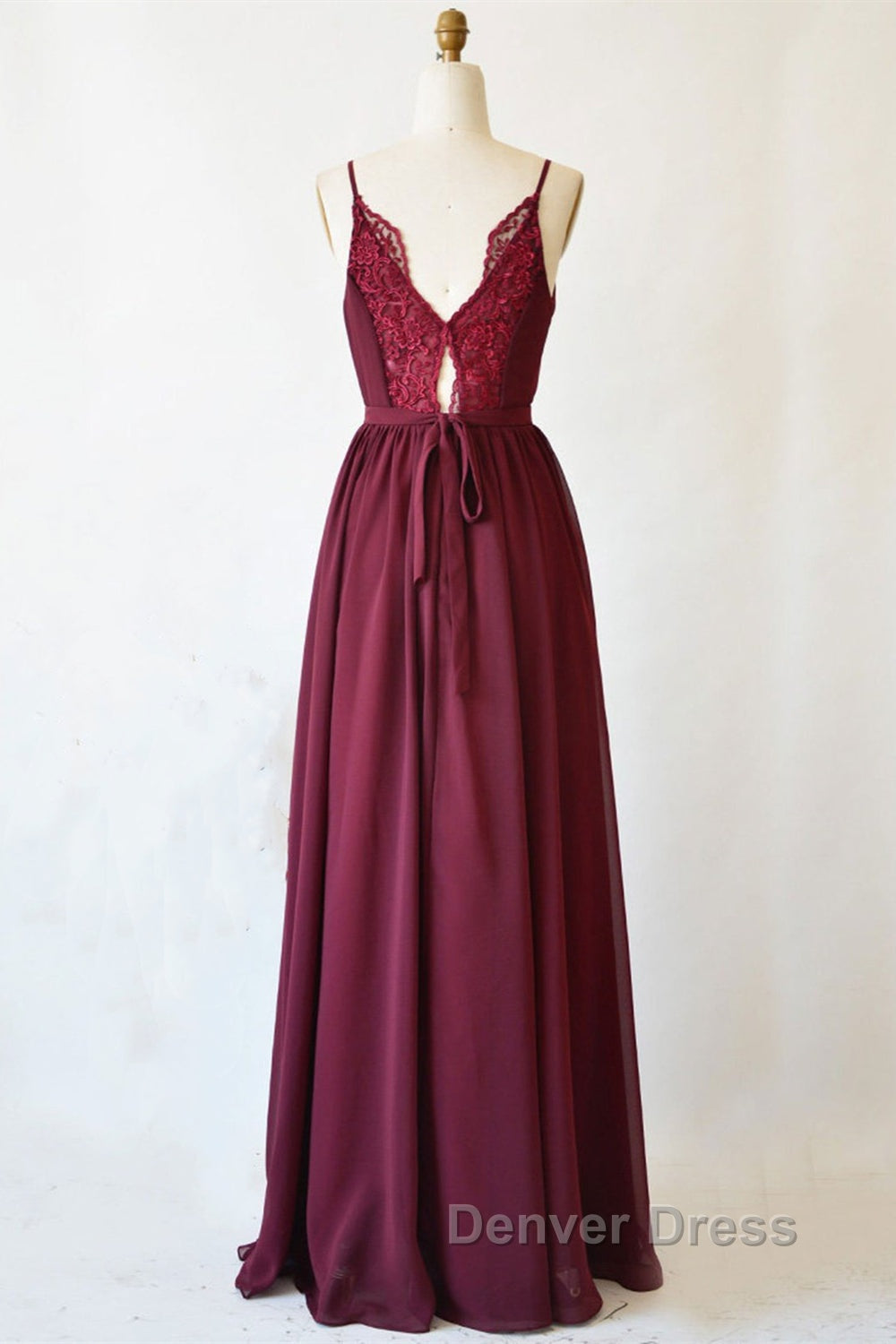 A Line V Neck Burgundy Long Prom Dress with Lace Back, V Neck Burgundy Prom Dress, Burgundy Bridesmaid Dresses