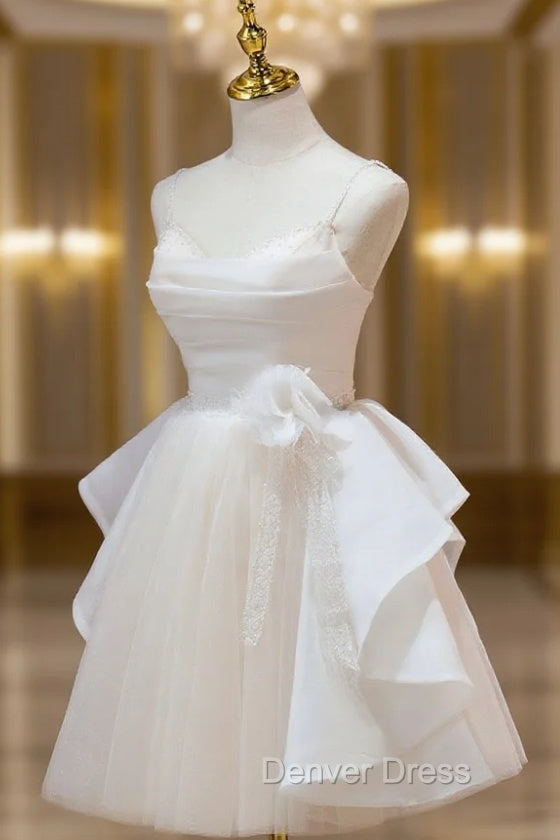 A Line V Neck Champagne Short Prom Dresses, Formal Mini Gown Cute Puffy Homecoming Dresses