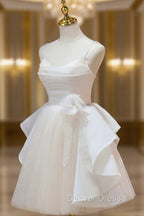 A Line V Neck Champagne Short Prom Dress, Prom Mini Gowns Cute Puffy Homecoming Dresses