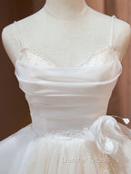 A Line V Neck Champagne Short Prom Dress, Prom Mini Gowns Cute Puffy Homecoming Dresses