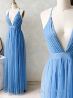 A-Line V Neck Chiffon Long Prom Dresses Formal Evening Dresses Bridesmaid Dresses