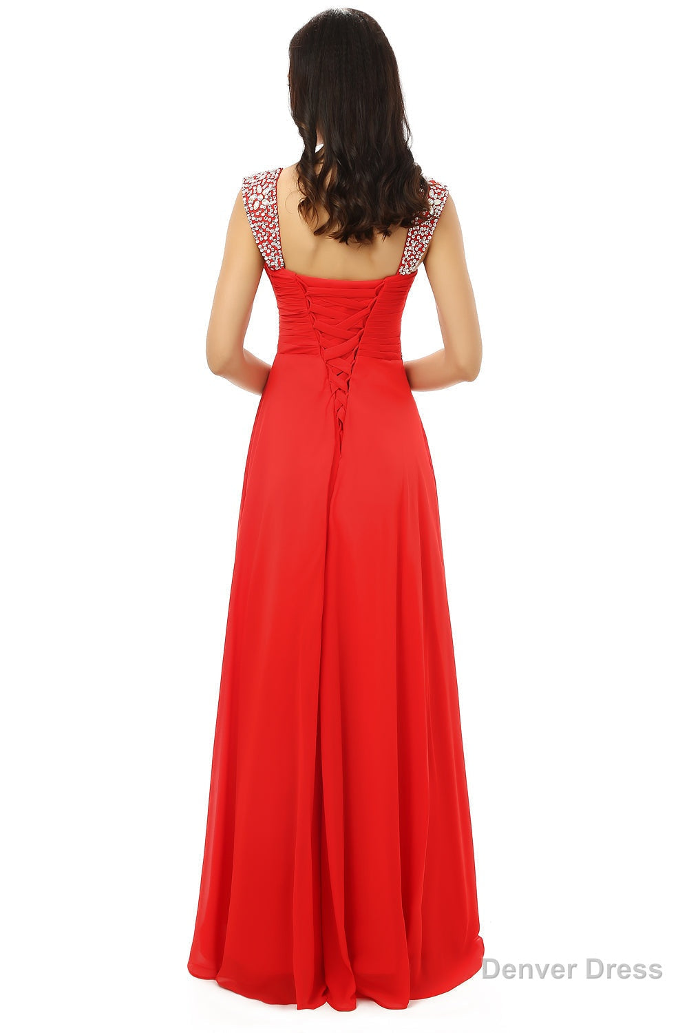 A Line V Neck Chiffon Long Red Prom Dresses