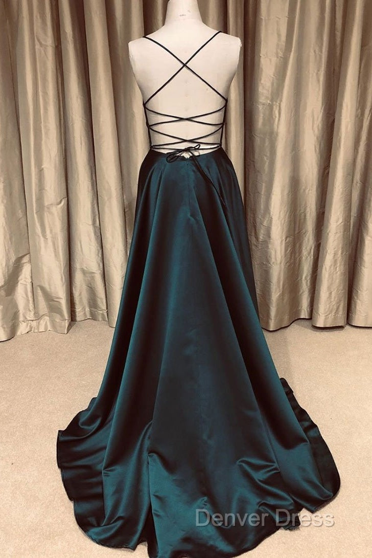 A Line V Neck Green/Blue Backless Long Prom Dress, V Neck Backless Green/Blue Prom Graduation Prom Dresses Secondary image