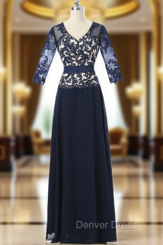 A-line V-neck Half Sleeves Navy Blue Mother Of The Bride Dresses Main image