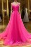 A Line V Neck Hot Pink Long Prom Dress, V Neck Hot Pink Long Prom Dresses