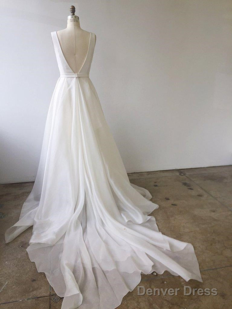 A Line V Neck Ivory Prom Dress Wedding Dresses With Court Train Secondary image