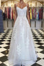 A Line V Neck Lace Appliques White Prom Dresses Wedding Dresses, White Lace Formal Dresses, White Evening Dresses