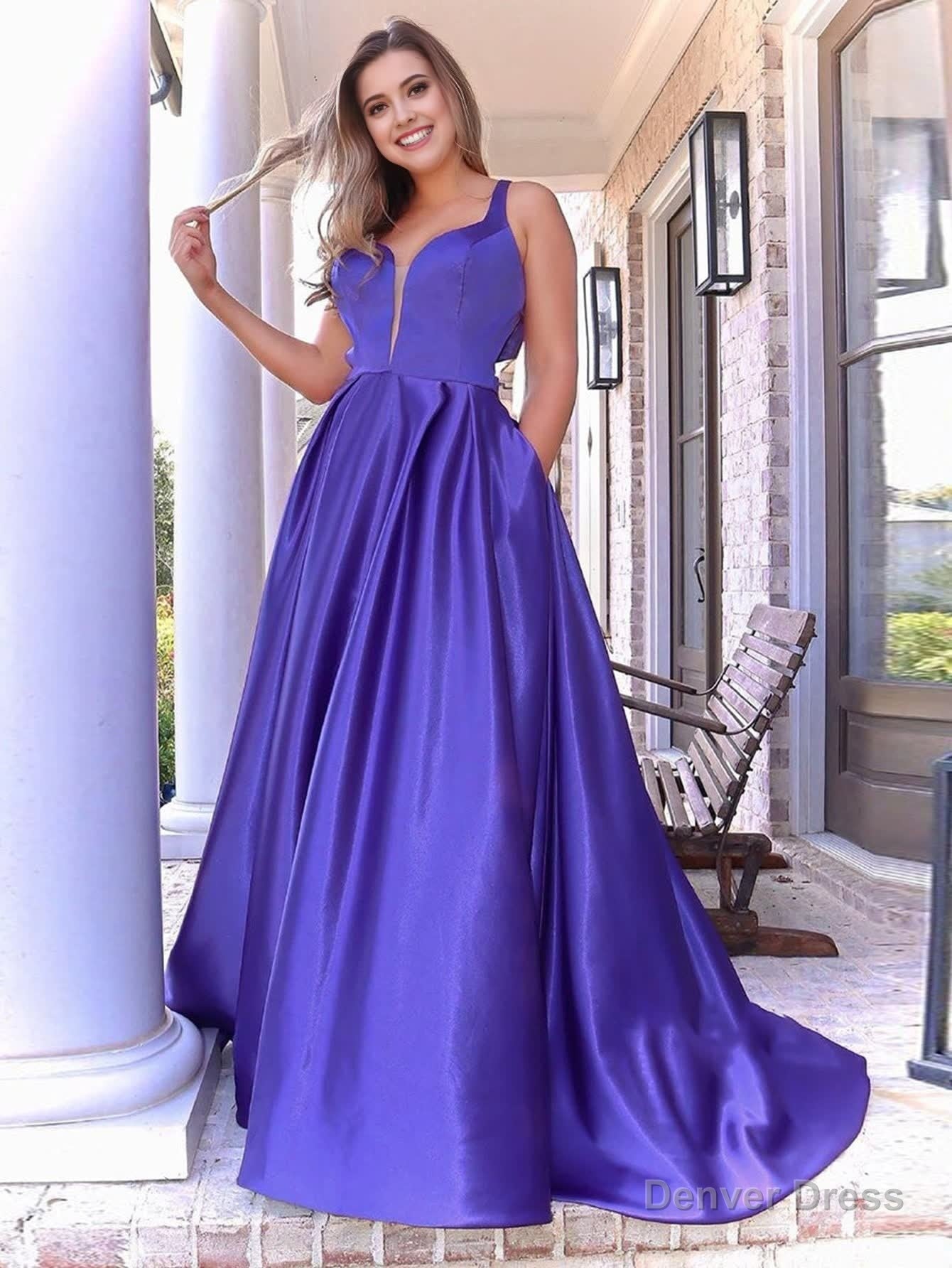 A Line V Neck Long Purple Prom Dress Main image