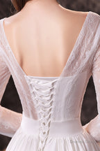 A Line V Neck Long Sleeve Ombre Silk Like Satin Sweep Train Prom Dresses