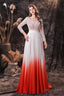 A Line V Neck Long Sleeve Ombre Silk Like Satin Sweep Train Prom Dresses