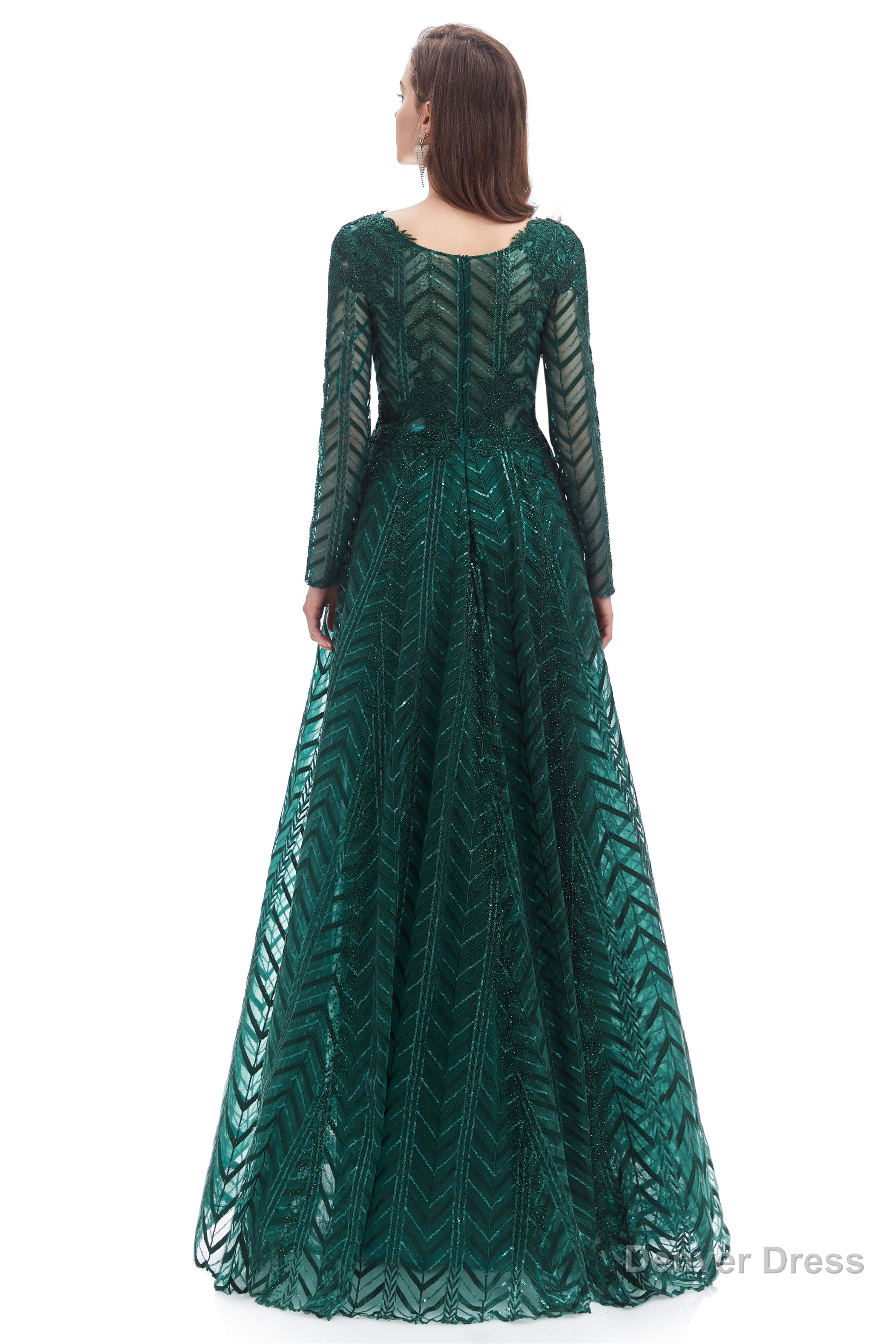 A Line V Neck Long Sleeves Lace Long Prom Dresses Secondary image