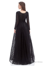 A Line V Neck Long Sleeves Lace Long Prom Dresses