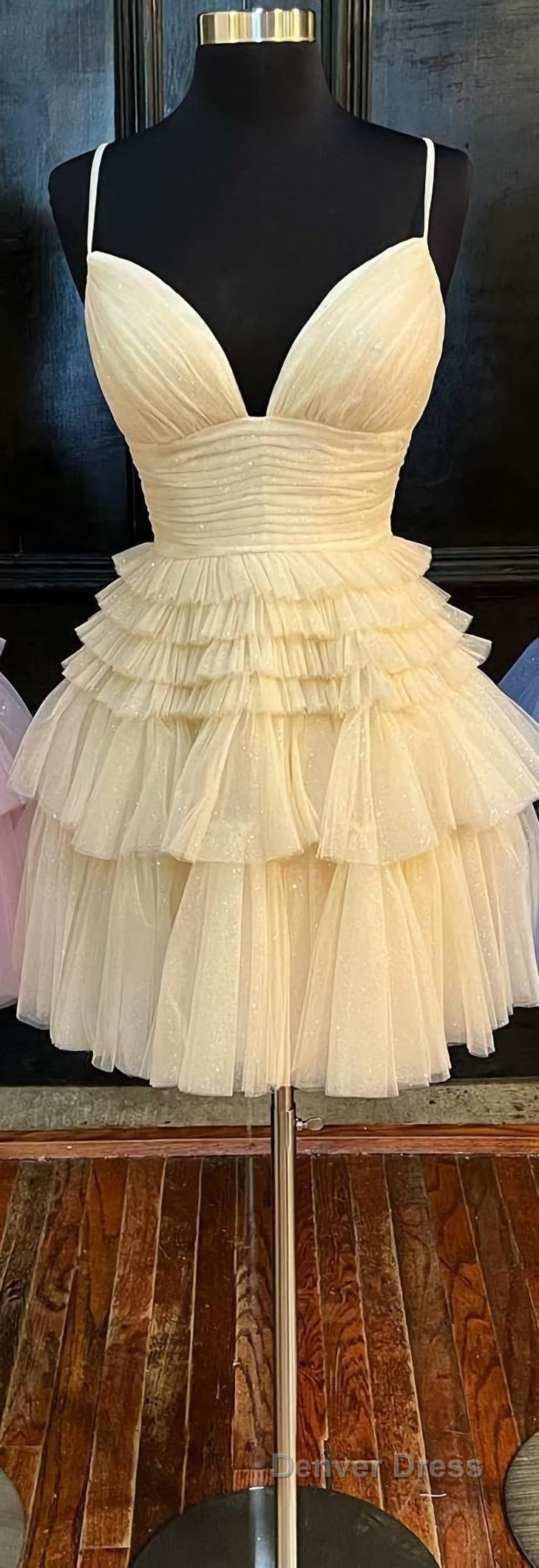 A Line V Neck Multi Tiered Short Prom Dress,Light Pink Cocktail Dresses Short