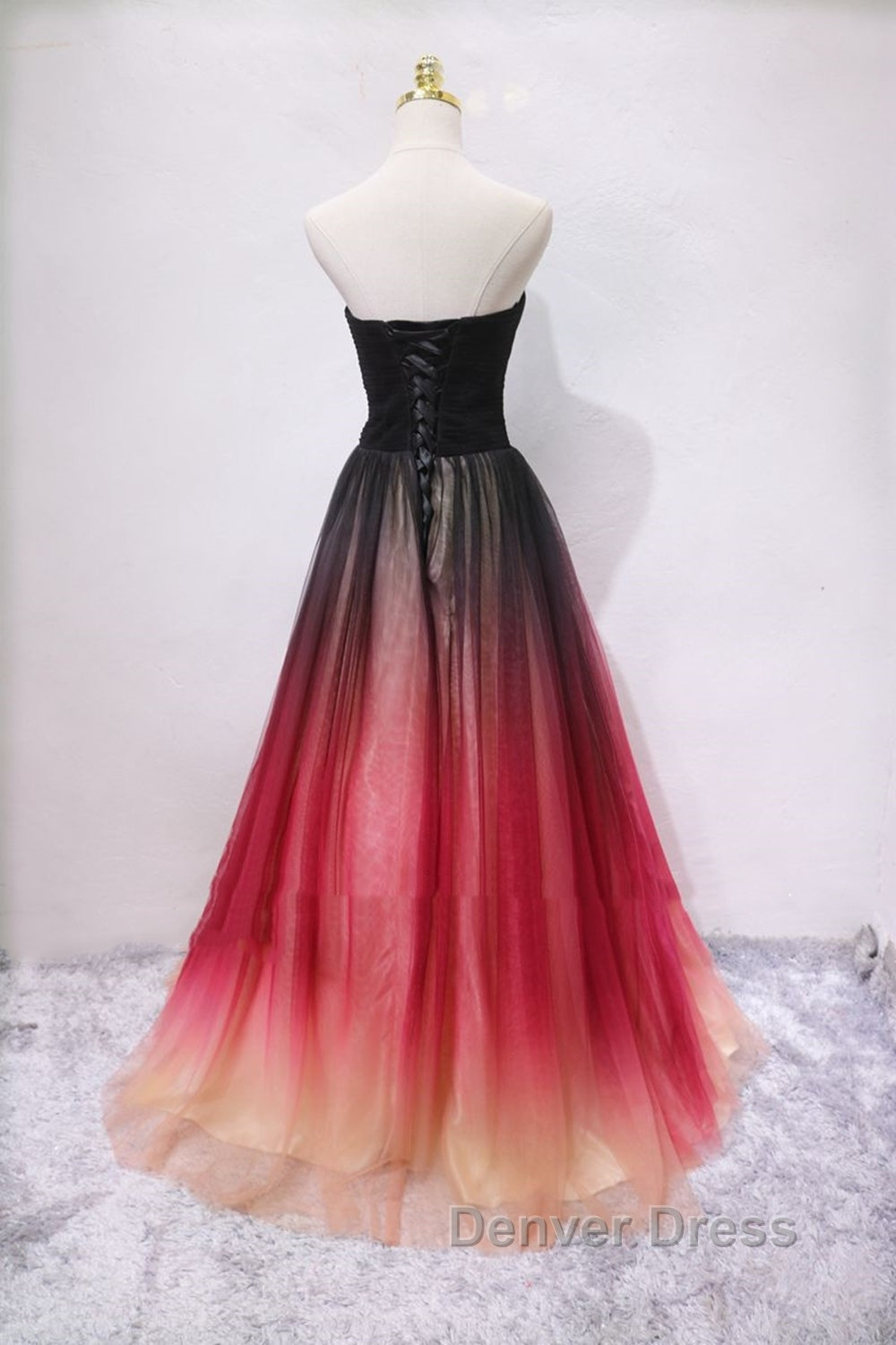 A Line V Neck Open Back Ombre Long Prom Dress, Backless Ombre Prom Graduation Prom Dresses Secondary image