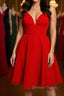 A Line V Neck Open Back Red Short Prom Dress, Backless Red Homecoming Dresses