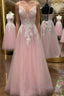 A Line V Neck Pink Lace Floral Long Prom Dress, Pink Lace Prom Dress, Pink Prom Dresses