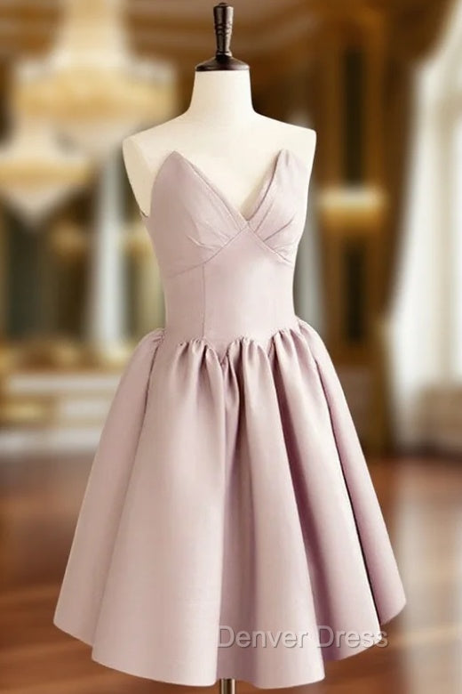A-Line V  Neck Pink Short Prom Dresses, Pink Homecoming Dresses Main image