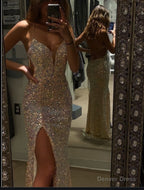 A Line V Neck Prom Dresses With Split