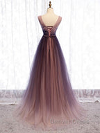A Line V Neck Purple Ombre Prom Dress, V Neck Purple Ombre Prom Bridesmaid Dresses
