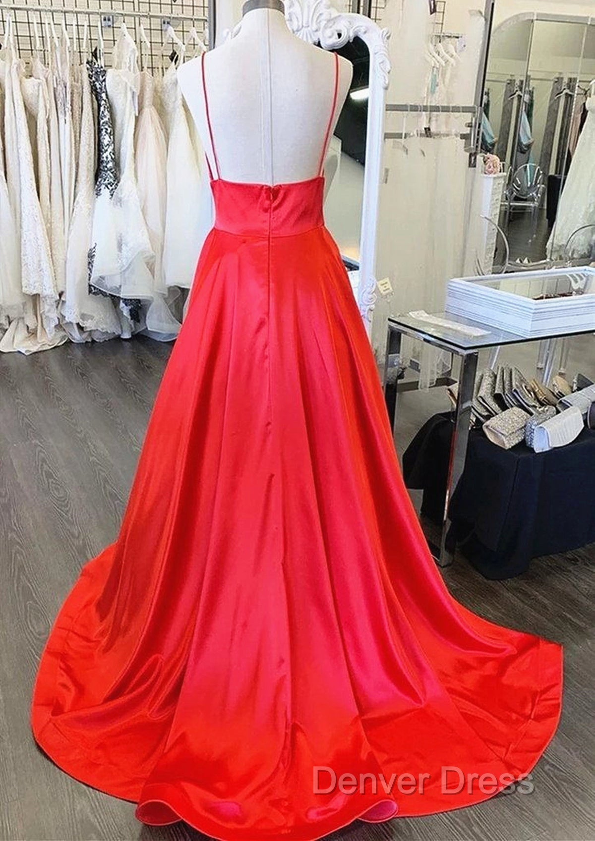 A Line V Neck Red Long Prom Dress, Red V Neck Long Prom Bridesmaid Dresses Secondary image