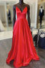 A Line V Neck Red Long Prom Dress, Red V Neck Long Prom Bridesmaid Dresses