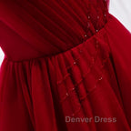 A Line V Neck Red Tea Length Prom Dress with Corset Back, Red Tea Length Prom Graduation Dresses