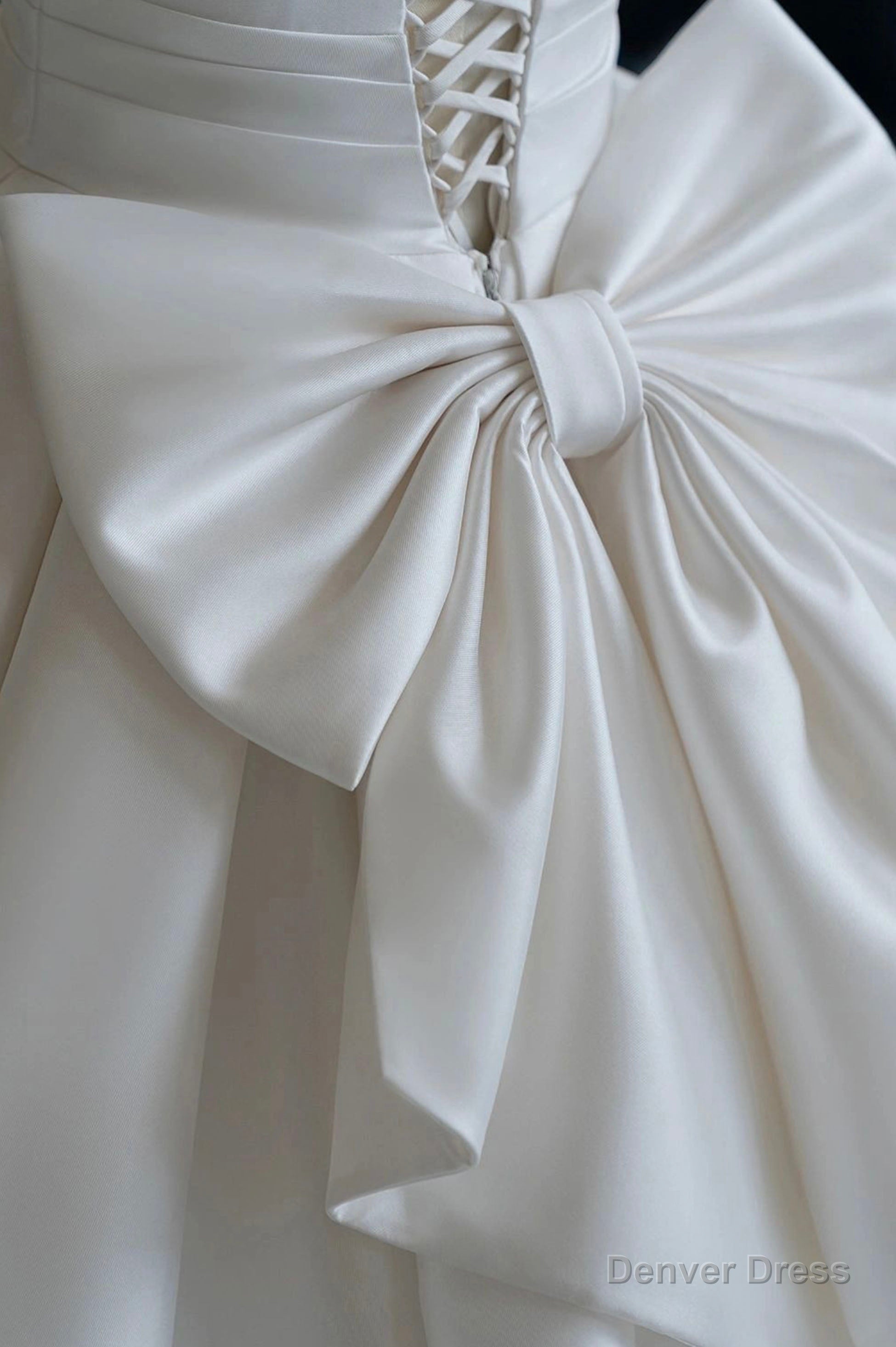A-Line V-Neck Satin White Short Sleeve Wedding Dress With Bow A-Line V-Neck Satin White Short Sleeve Wedding Dress With Bow