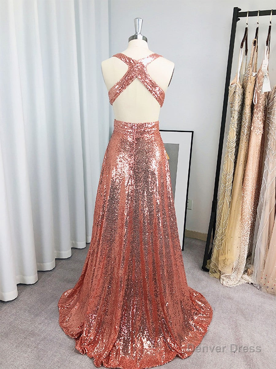 A-line V-neck Sequin Floor-Length Sequins Dress Secondary image
