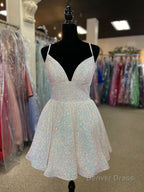 A Line V Neck Sequins Homecoming Dresses