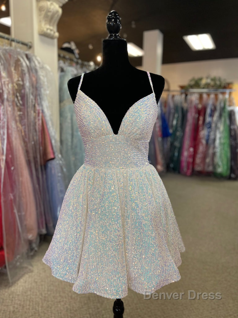 A Line V Neck Sequins Homecoming Dresses