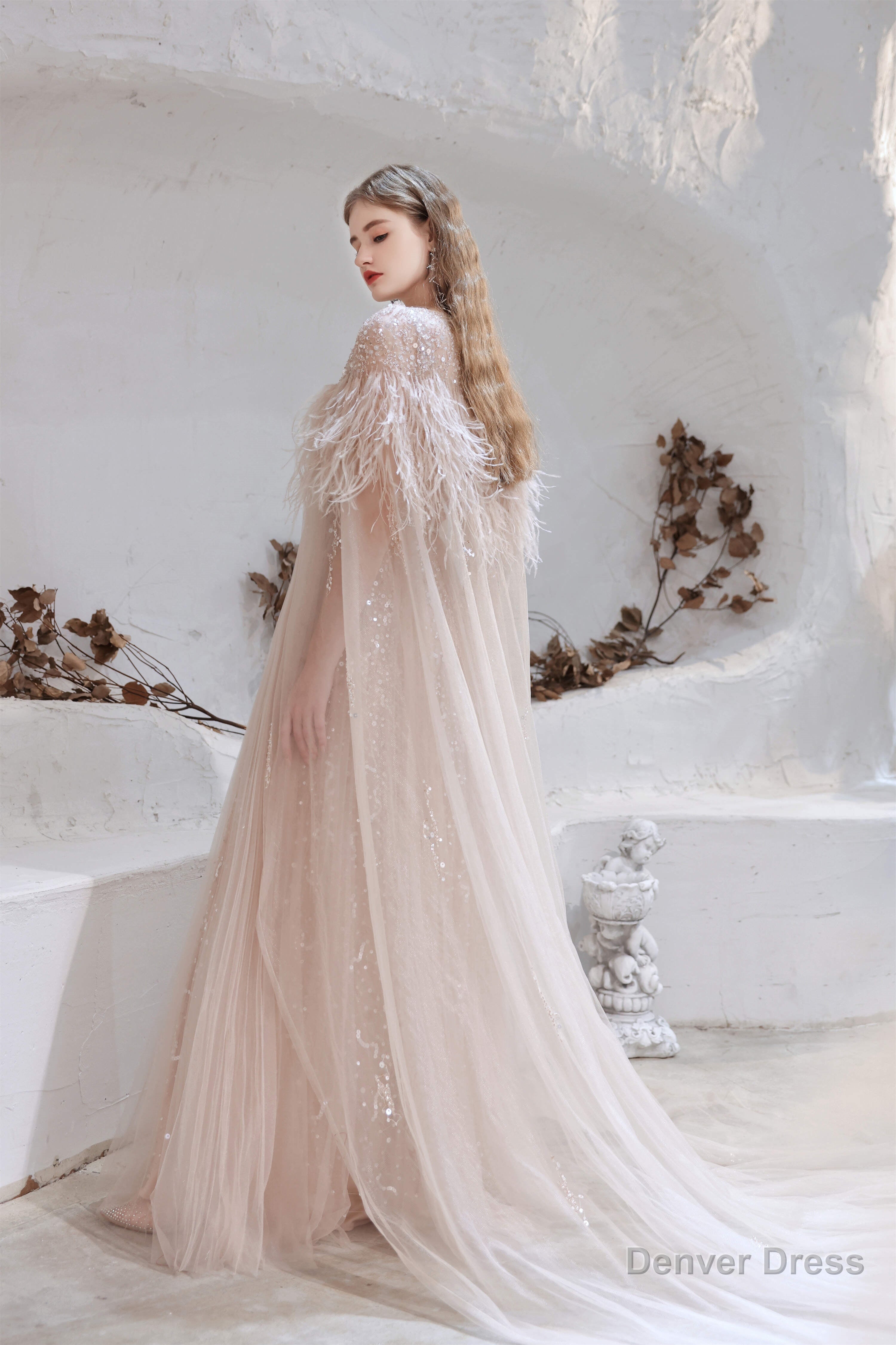 A Line V Neck Shiny Sequin Beaded Prom Dresses